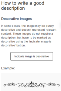 Close-up of Decorative Images description and button