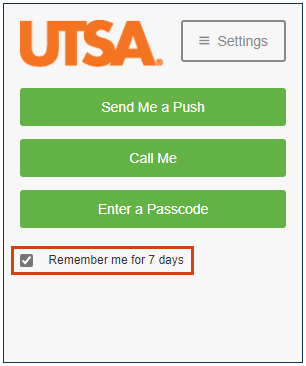 Screenshot of the Duo prompts with the text Remember me for 7 days highlighted in an orange box